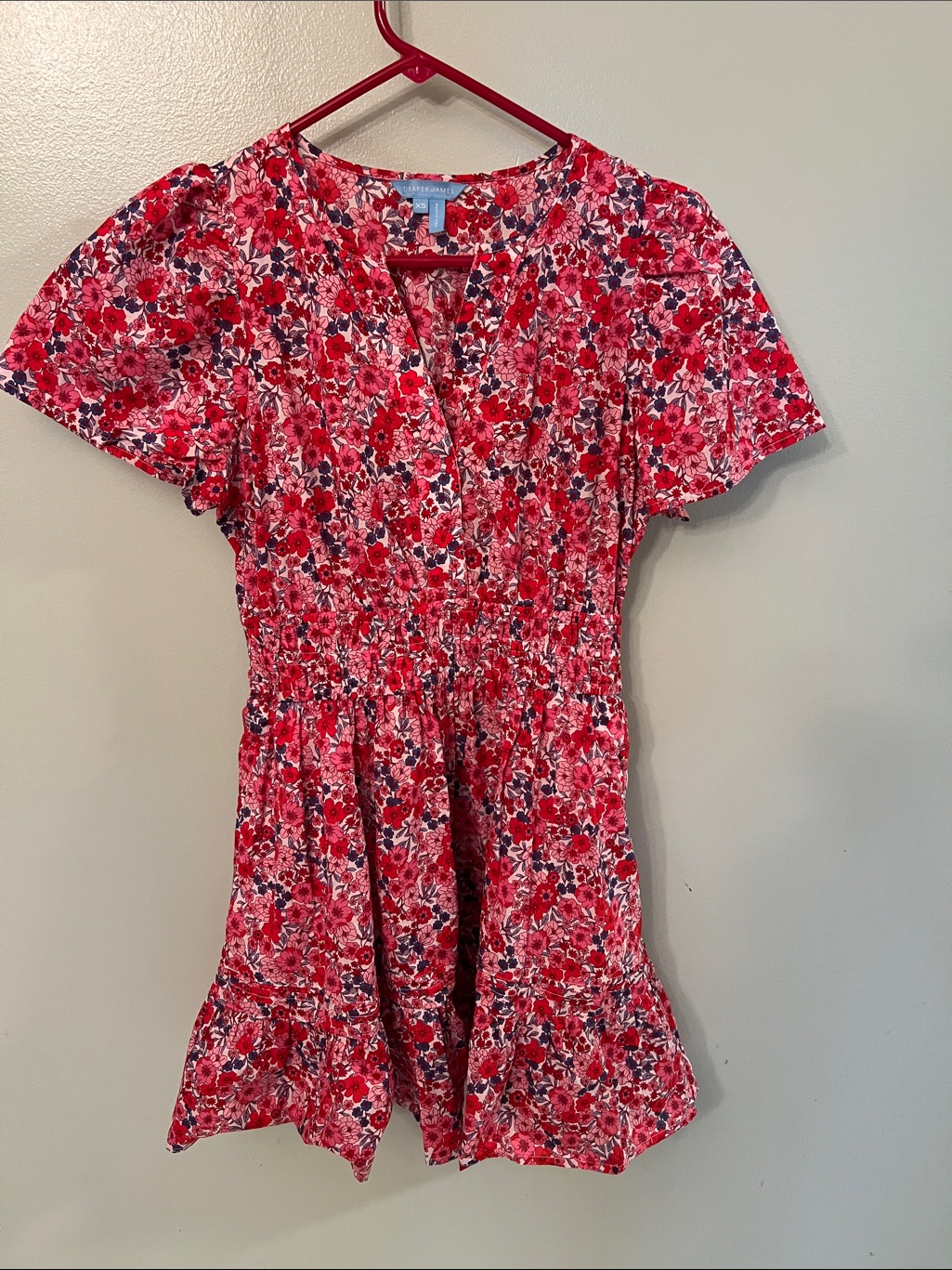 Draper James Red And Pink Floral Short Sleeve Dress Euc